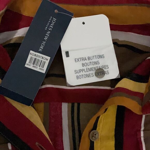 NWT Jones New York Signature Color Block Stripe Long Sleeve Roll Tabs Sz Medium - Picture 7 of 9